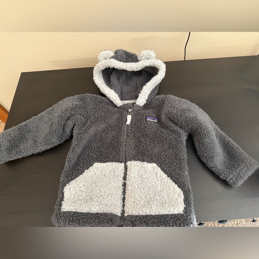 Patagonia Charcoal and Gary Hooded Fleece Jacket (w/ ears!)